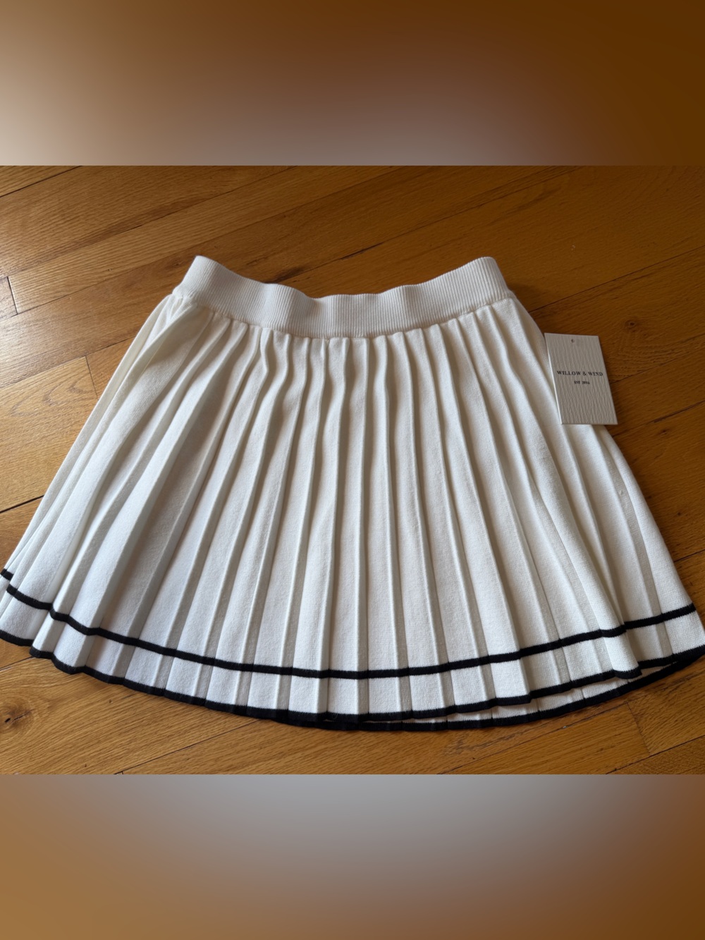 White Pleated Skater Skirt with Black Trim